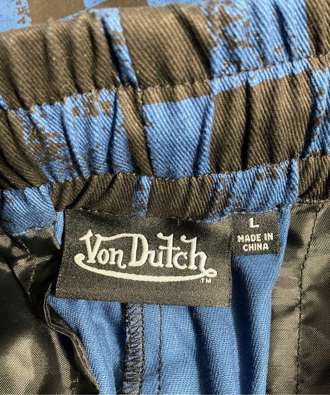 Von Dutch Men's Checkered Black & Blue Jogger Logo Pants Size L