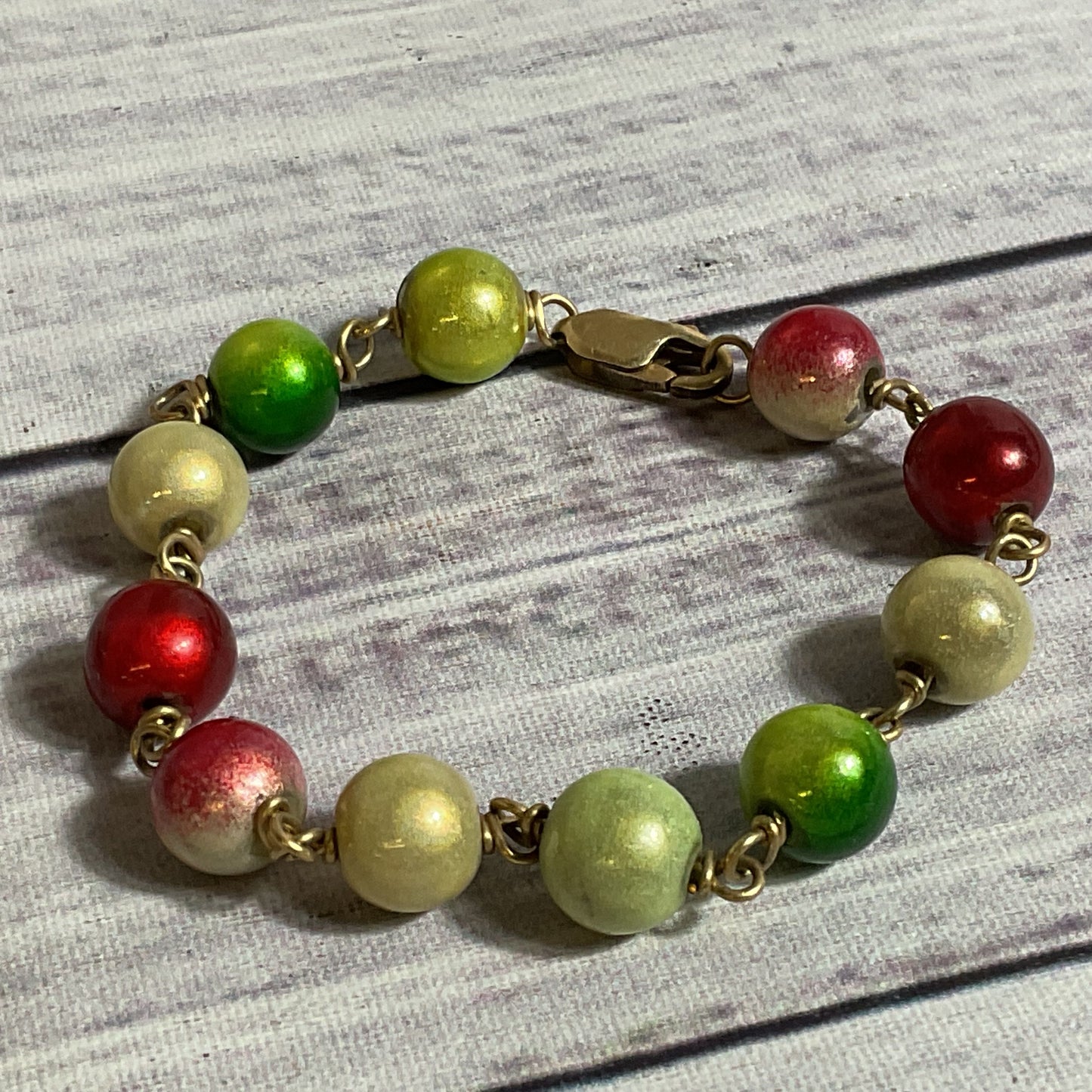 14K Gold Filled Multi Color Beaded Bracelet- 6"