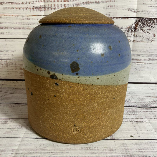 VTG. Modernist BRYON TEMPLE Pottery Jar with Lid- 7.5"