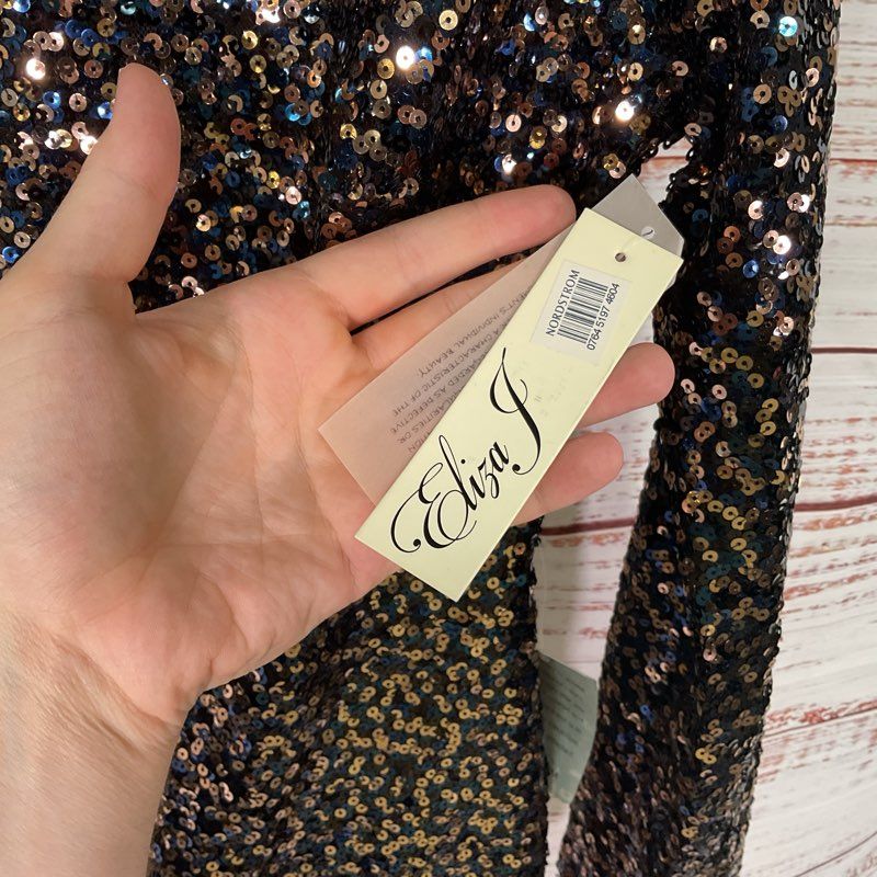 NWT Eliza J. Multi Sequin Long Sleeve Mini Casual Dress - Size 12