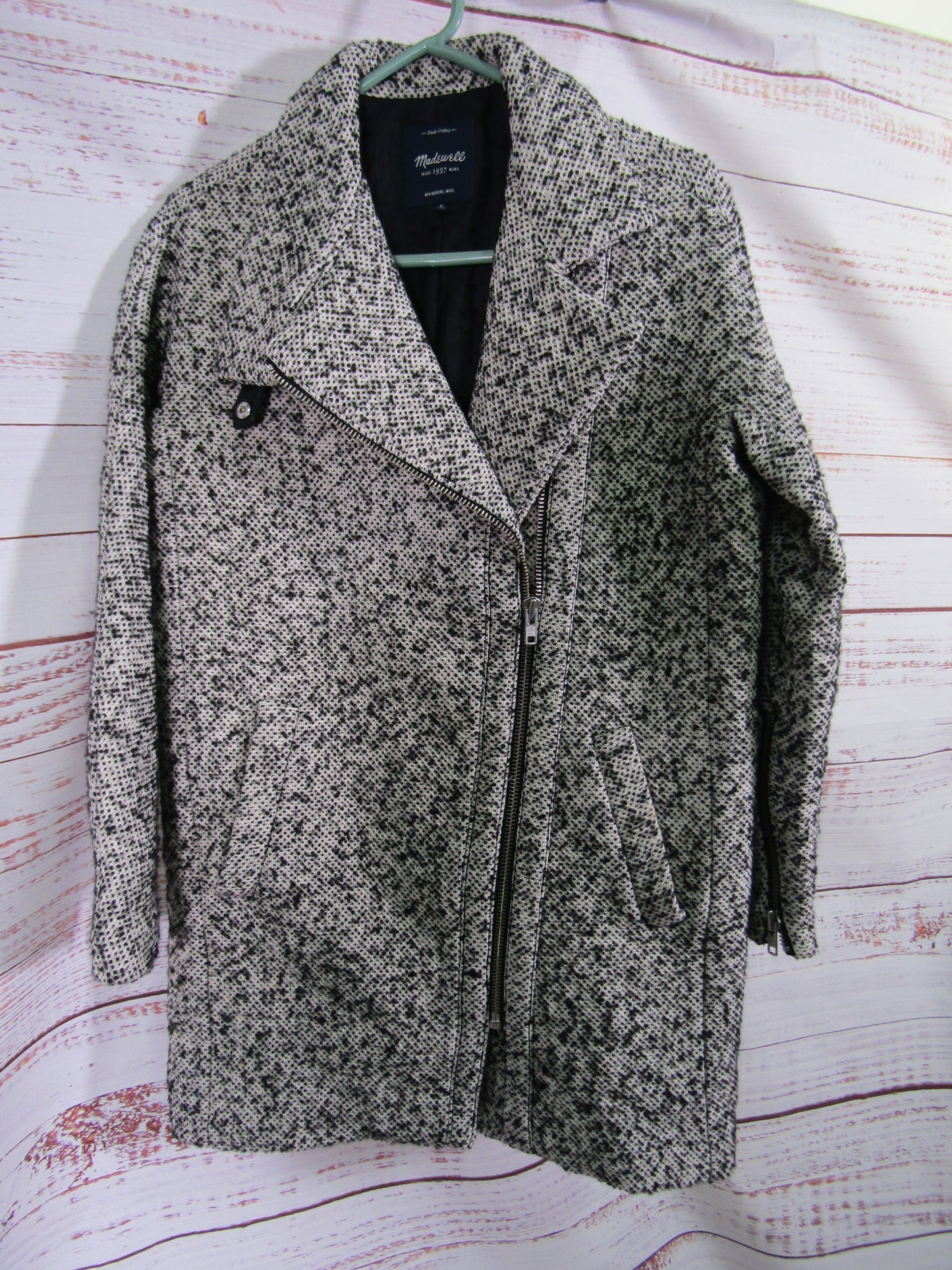 Madewell Women's Black & White Cotton Wool Blend Coat Size 0