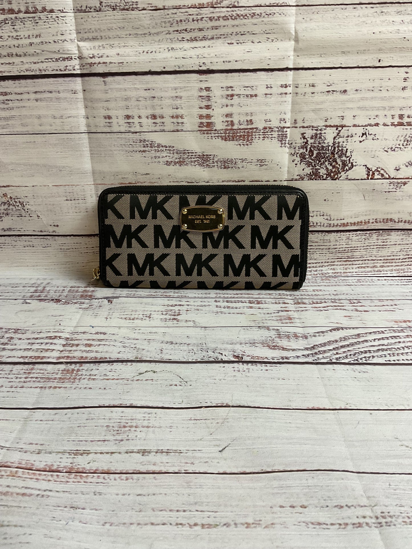 Michael Kors Brown Black Logo Zip Around Wallet