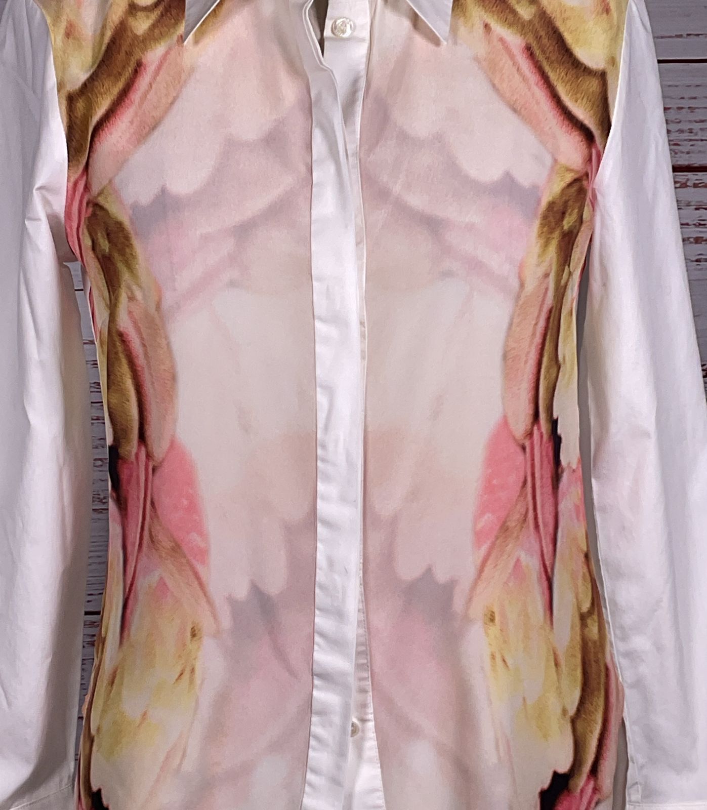 Escada Pastel Floral Print Button Up Shirt Multicolor 36