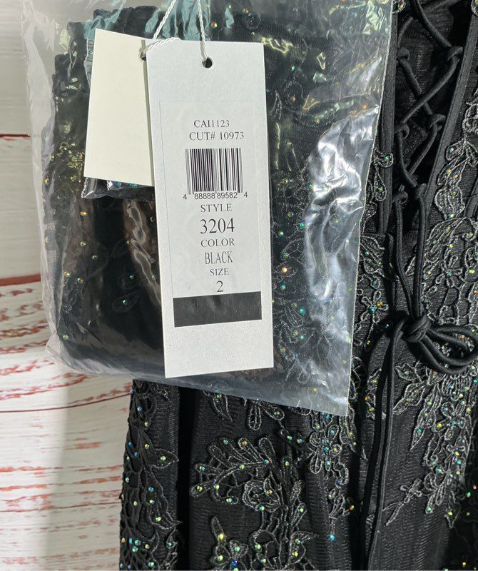 NWT Women's Colors Black Beaded Tulle Dress with lace up back Size 2