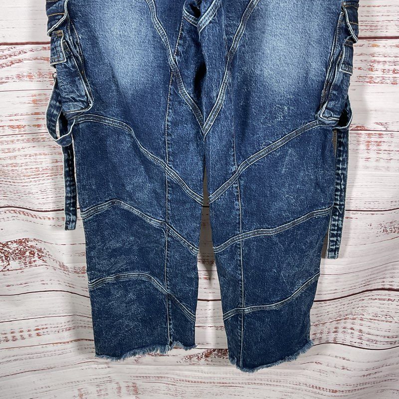 Boohoo Man Wide Leg Trim Detail Utility Cargo Festival Ravewear Jeans - Size 42