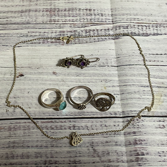 Lot of Sterling Silver 3 Rings, Earrings, Necklace- 14.62g