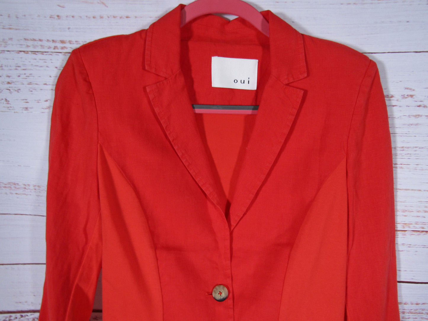 Oui Women's Red Linen Blazer Jacket Size 6