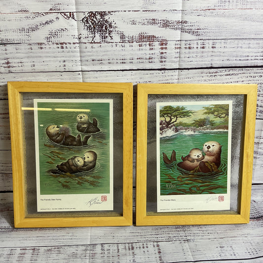 Set of 2 Signed K CHIN "The Friendly Otters" "The Friendly Otter Family" Prints