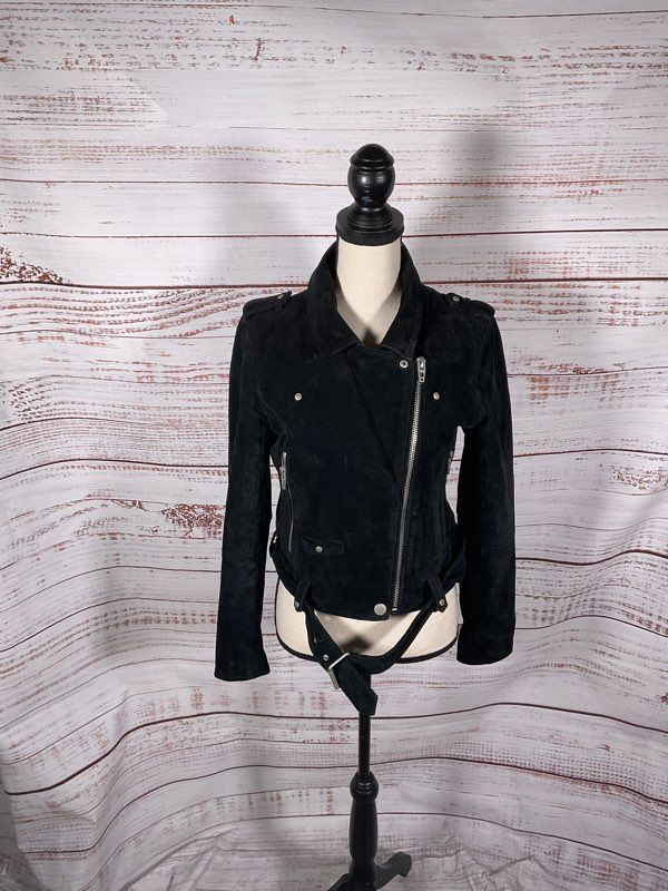 BLANKNYC Jacket Women's Black Suede Moto Biker Belted Asymmetrical Zip Lined M