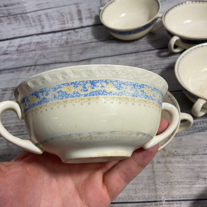 VTG. Myott Powder Blue 6 Pc. Staffordshire Porcelain 4" Double Handled Bowl Set
