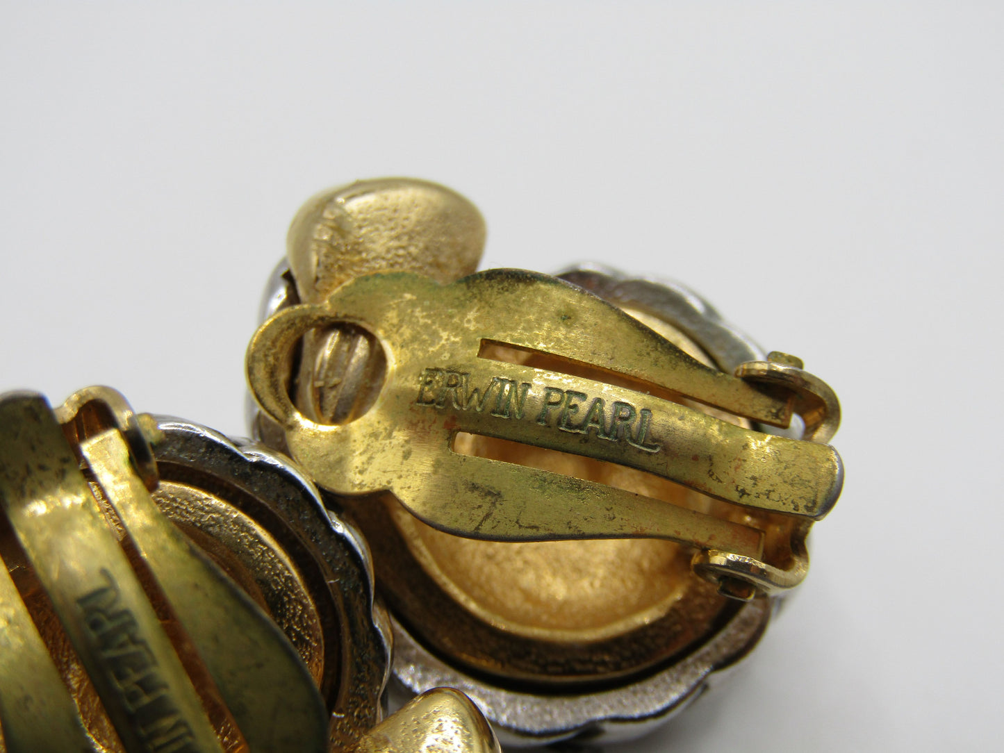 Vintage Erwin Pearl Silver & Gold Plated Swirl Clip-On Earrings