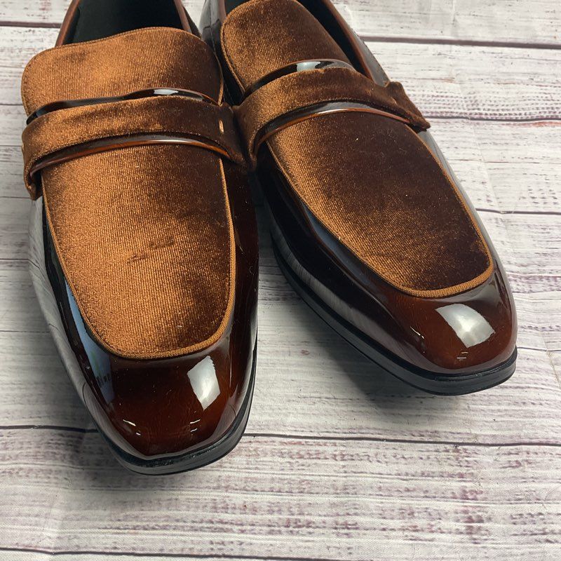 Stacy Adams Spratley Moc-Toe Brown Patent Leather Loafer Dress Shoe Men's sz 12