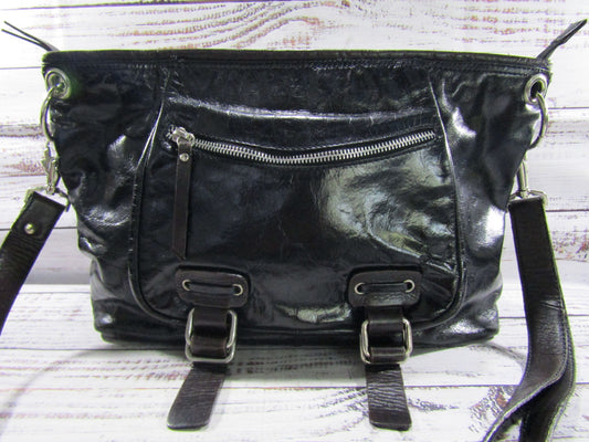 Nino Bossi Women's Distressed Black Leather Shoulder Bag