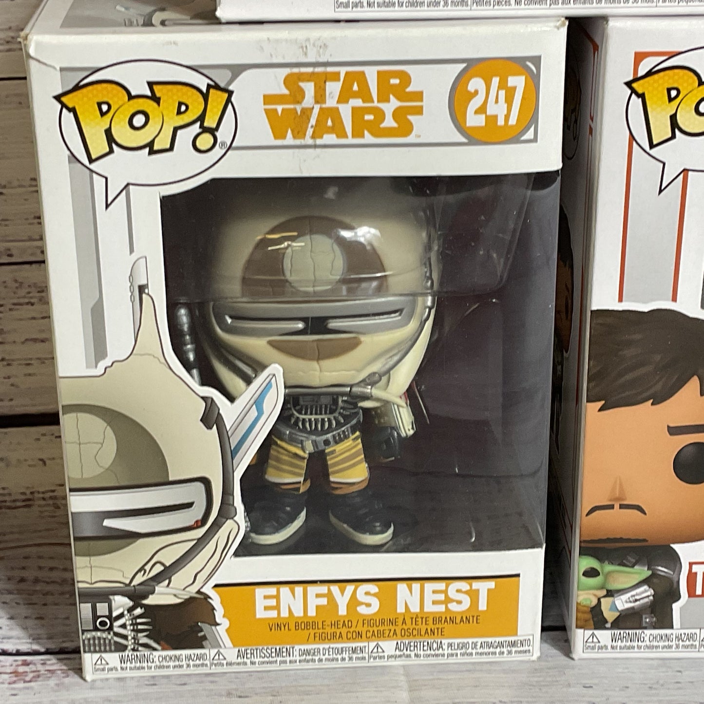 FUNKO POP Star Wars Grogu #493, Enfys Nest #248, Mandalorian with Grogu #461