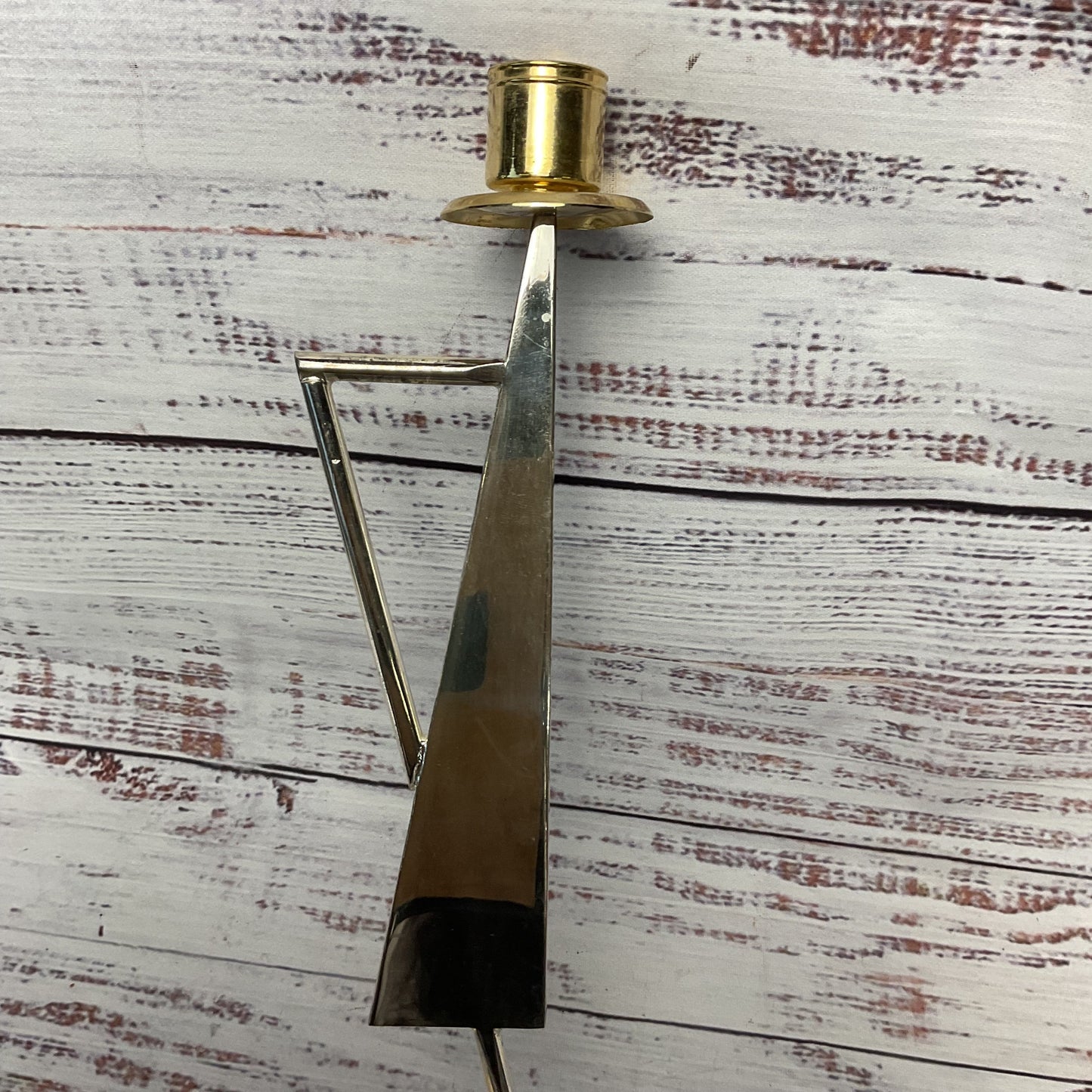 Lidar Modernist Gold Silver Tone 9" Star Of David Design Candle Holder Pair