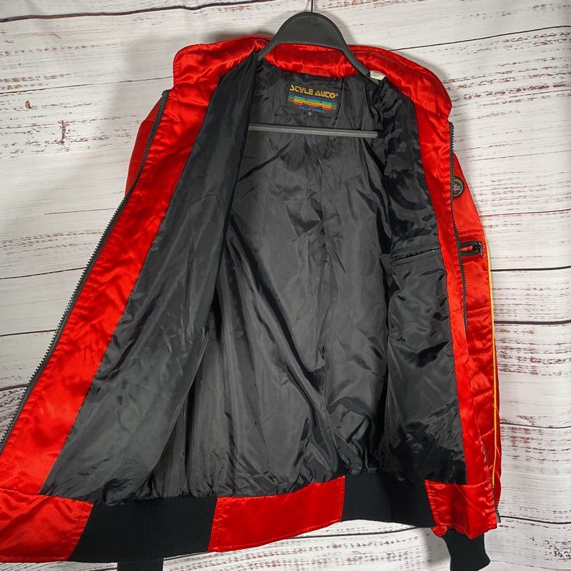 VTG. Style Auto Competition Red Nylon Ferrari Racing Jacket w/ Hood Size M