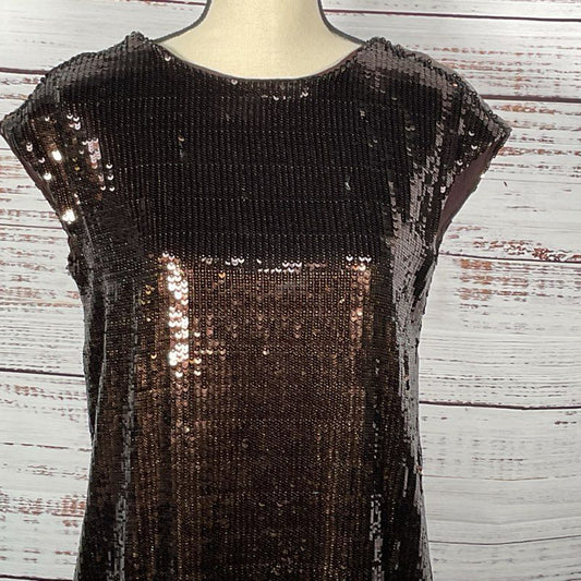 NWT MAEVE for ANTHROPOLOGIE Women's Brown Sequin Short Side Slit Dress- SZ XS