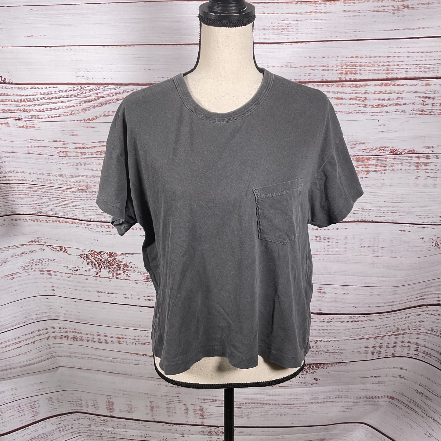 The Great. Brand Grey Round Neck Short Sleeve Shirt Pocket T-shirt - Size 2