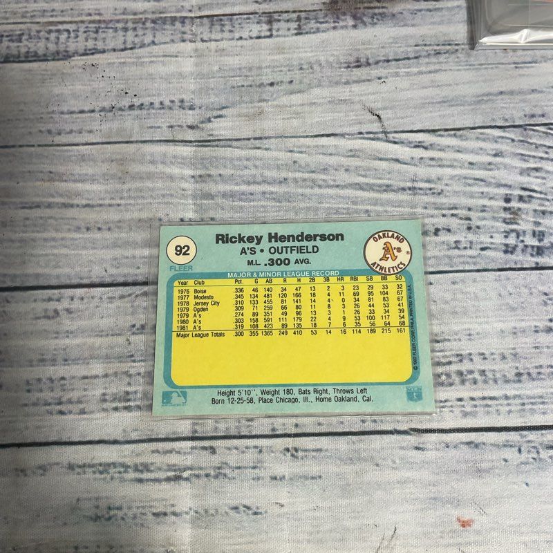 Vtg. Fleer 1982 Rickey Henderson #92 Ungraded Baseball Card Great Condition