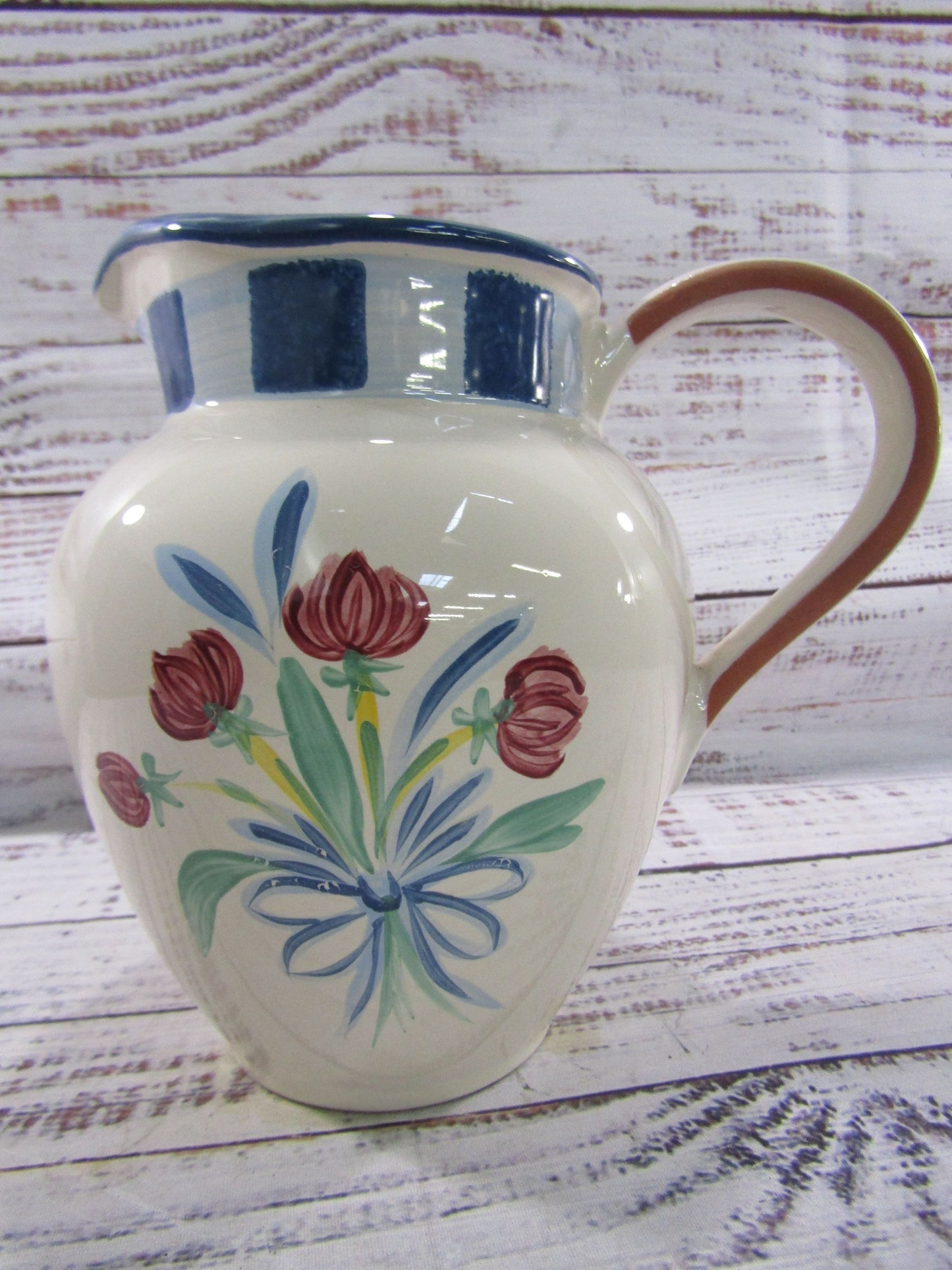 Lenox Poppies On Blue Terra Cotta Ceramic 32oz Pitcher