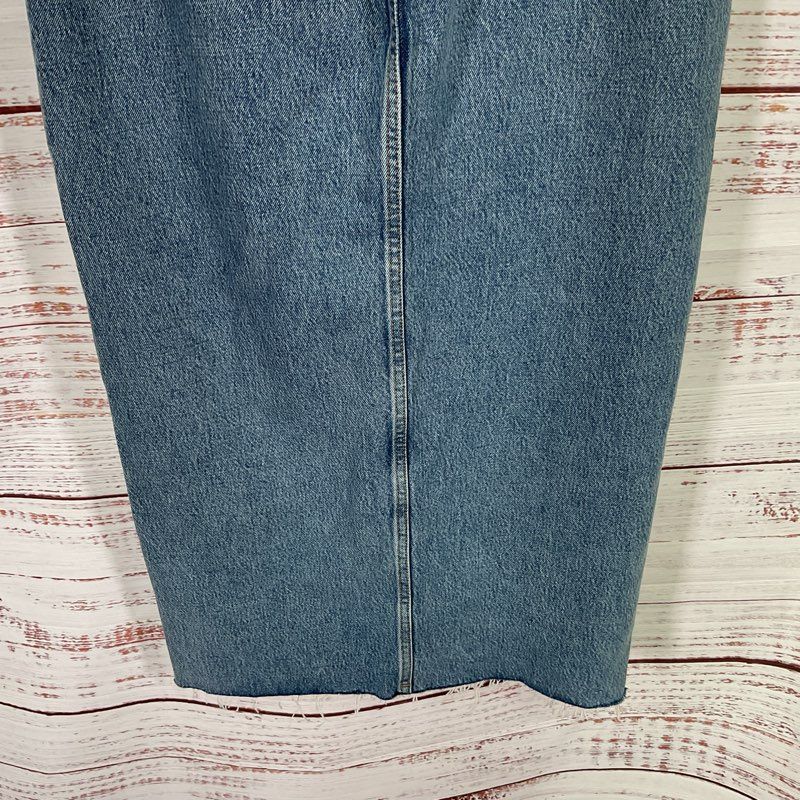 Reformation Jeans Nila Long Denim Front Slit Raw Hem Midi Skirt - Size 28
