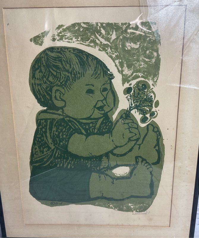 Sitting Child with Flower Signed Print by David Weidman