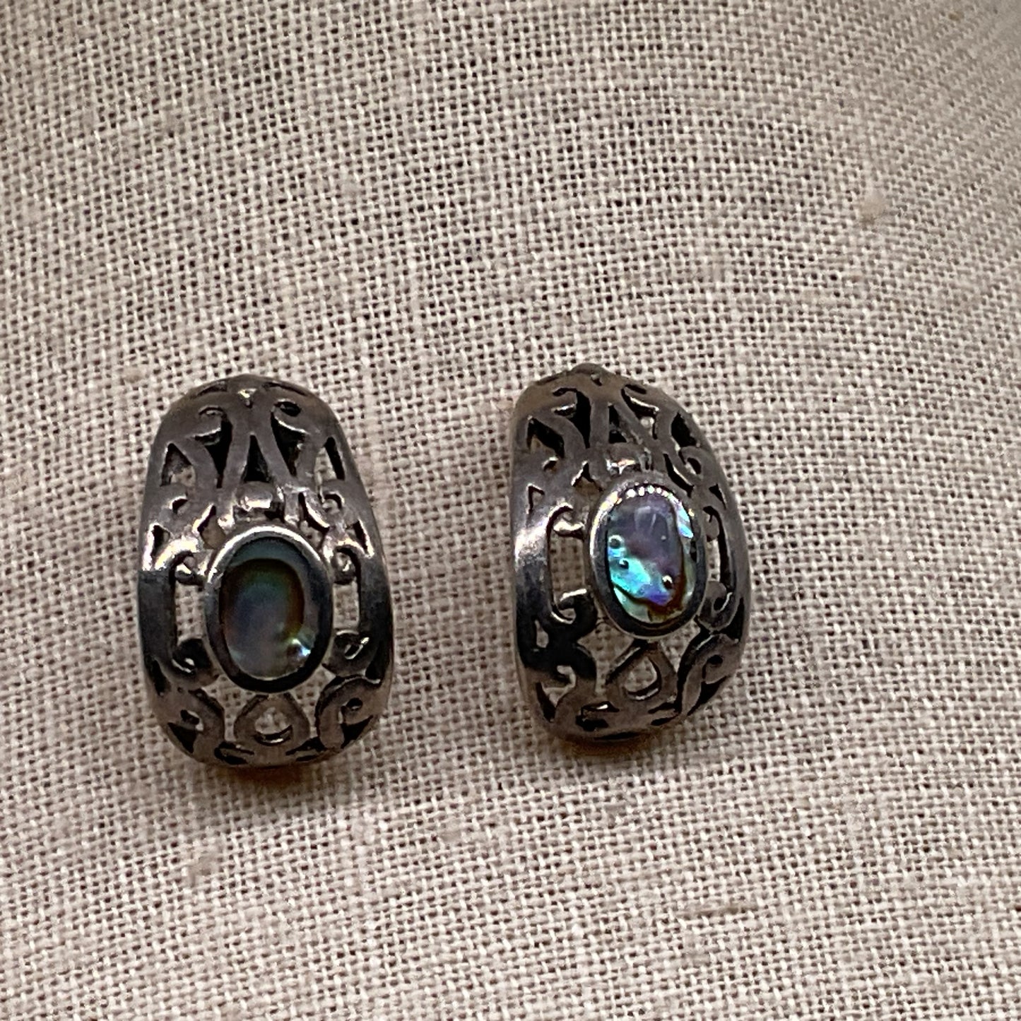 Sterling Silver & Abalone Pierced .75" Earrings- 3.23g (MISSING BACKING)