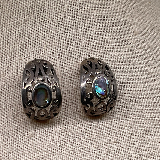 Sterling Silver & Abalone Pierced .75" Earrings- 3.23g (MISSING BACKING)