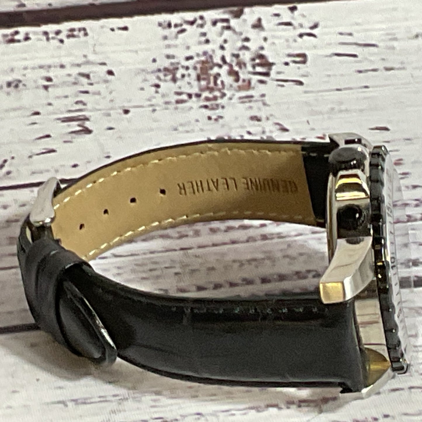 INVICTA 6001 Men's Silver Tone Black Leather Band Watch-NEEDS BATTERY