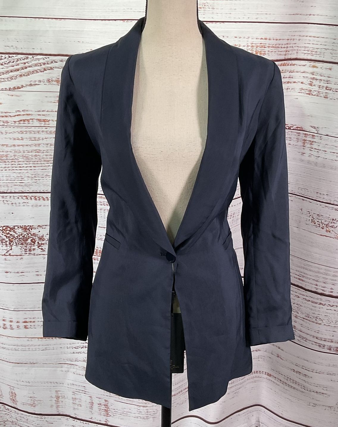 Massimo Dutti Tie Back Single Button Blazer Navy Blue 36