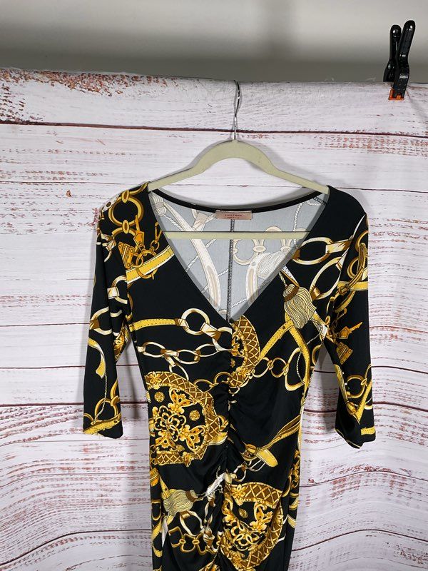 Karen-T-Design Women's Black & Gold Midi Dress