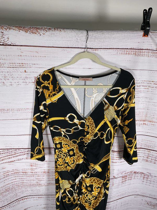 Karen-T-Design Women's Black & Gold Midi Dress