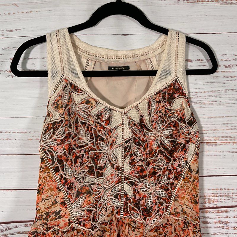 Kobi Halperin Embroidered Lace Bodice Floral Tiered Chiffon Dress - Size M