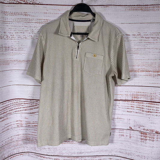 Ted Baker White Tan Striped Ribbed Knit Quarter Zip Polo Shirt - Size 4