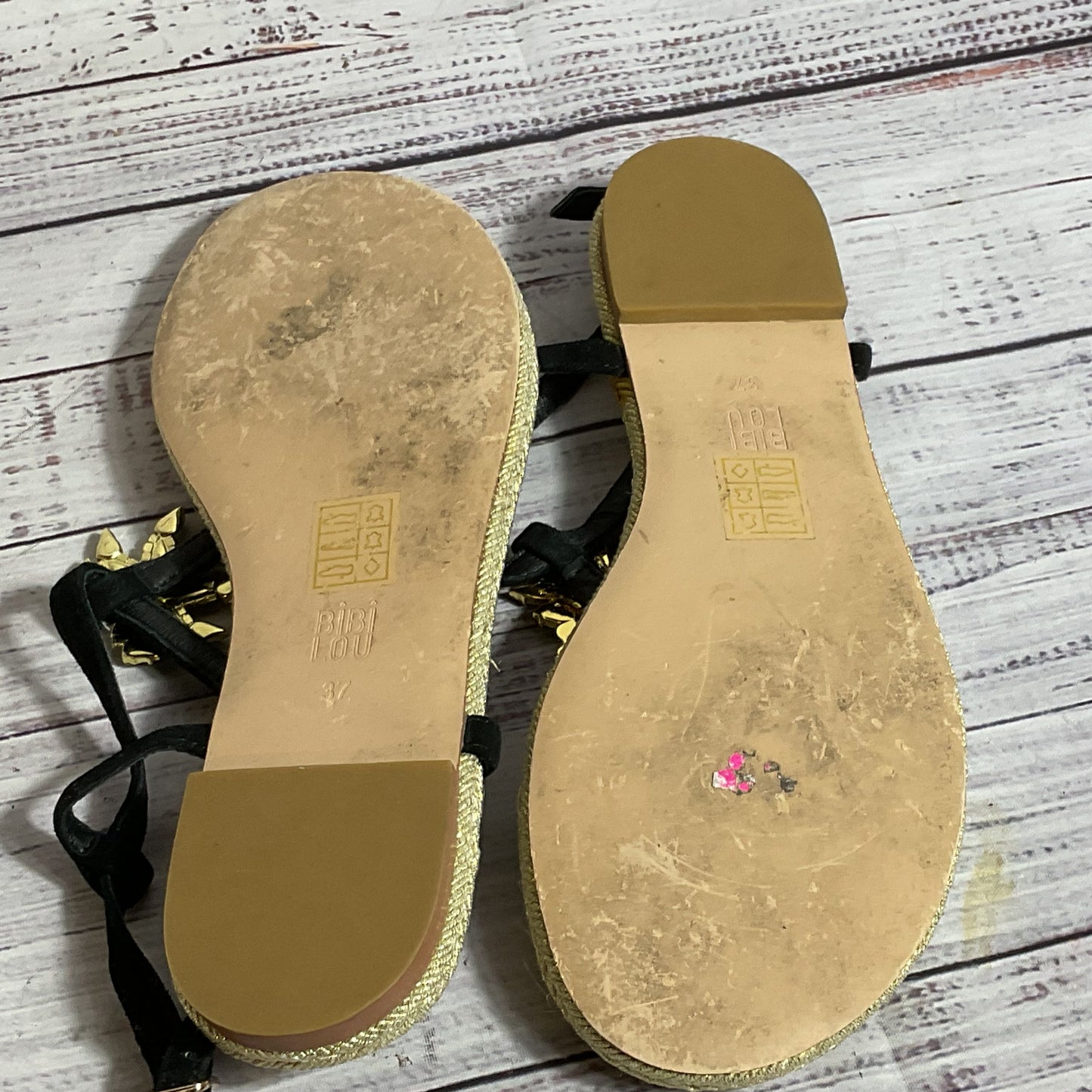 BIBI LOU Women's Black Palm Tree Pineapple Rhinestone Thong Sandals- SZ 37