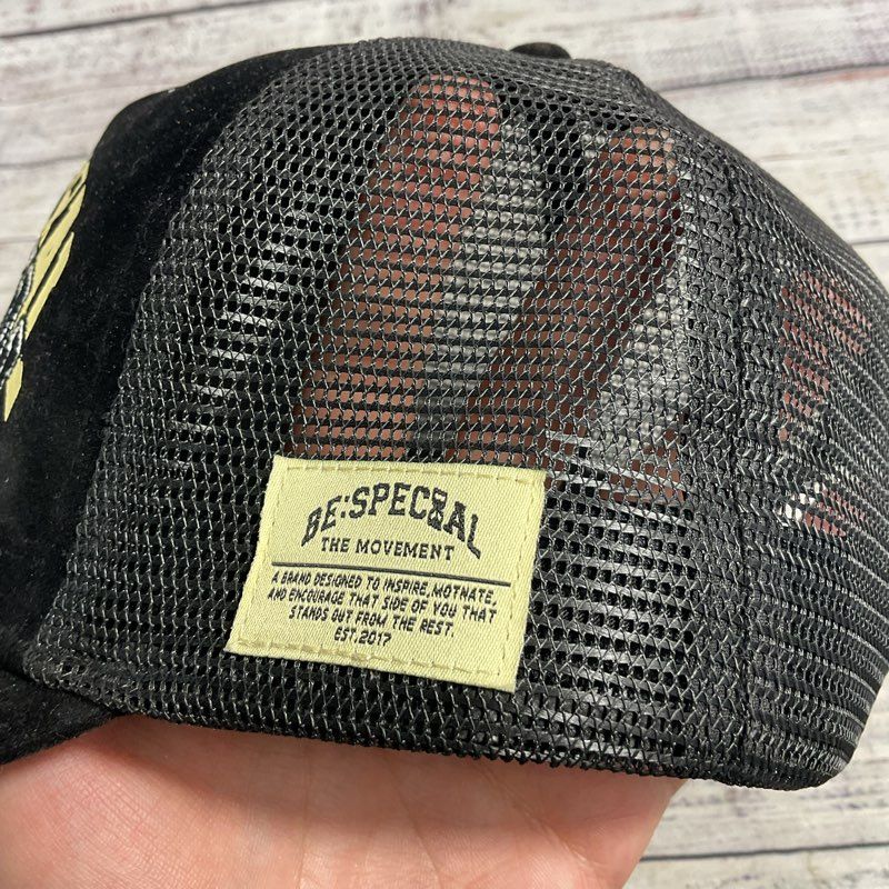 BeSpecial: The Movement Black Velvet 3 Logo Trucker Snapback Hat - Size OS