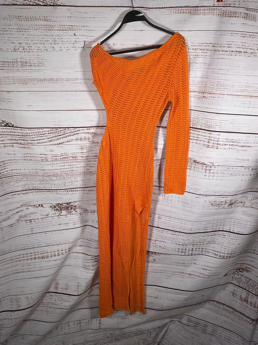 Michael Costello x REVOLVE Seana Asym Maxi Knit Dress Orange Linen Blend Size L