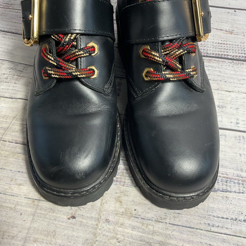 Sandro Paris Grant Black Noir Leather Buckle Lace Up Combat Boot Women's 6 US