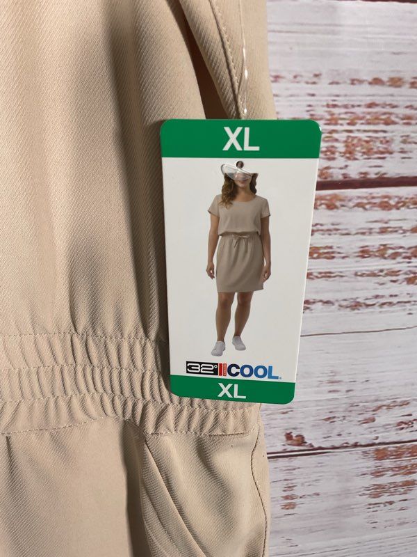 NWT 32 Degrees Cool Moonlight Dress Beige Elastic Tight Waist Size XL Women's