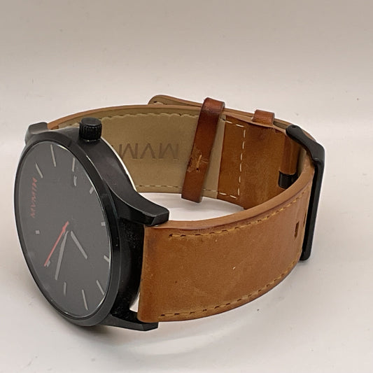 MVMT Classic Men’s Watch Black Stainless Steel Brown Leather Band- NEEDS BATTERY