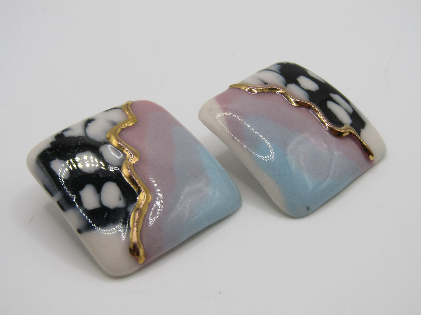 Vintage 1980's Artisan Handcrafted Ceramic Stud Earrings