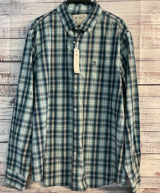 NWT Men's Penguin Blue Green Button Down Shirt Size XL