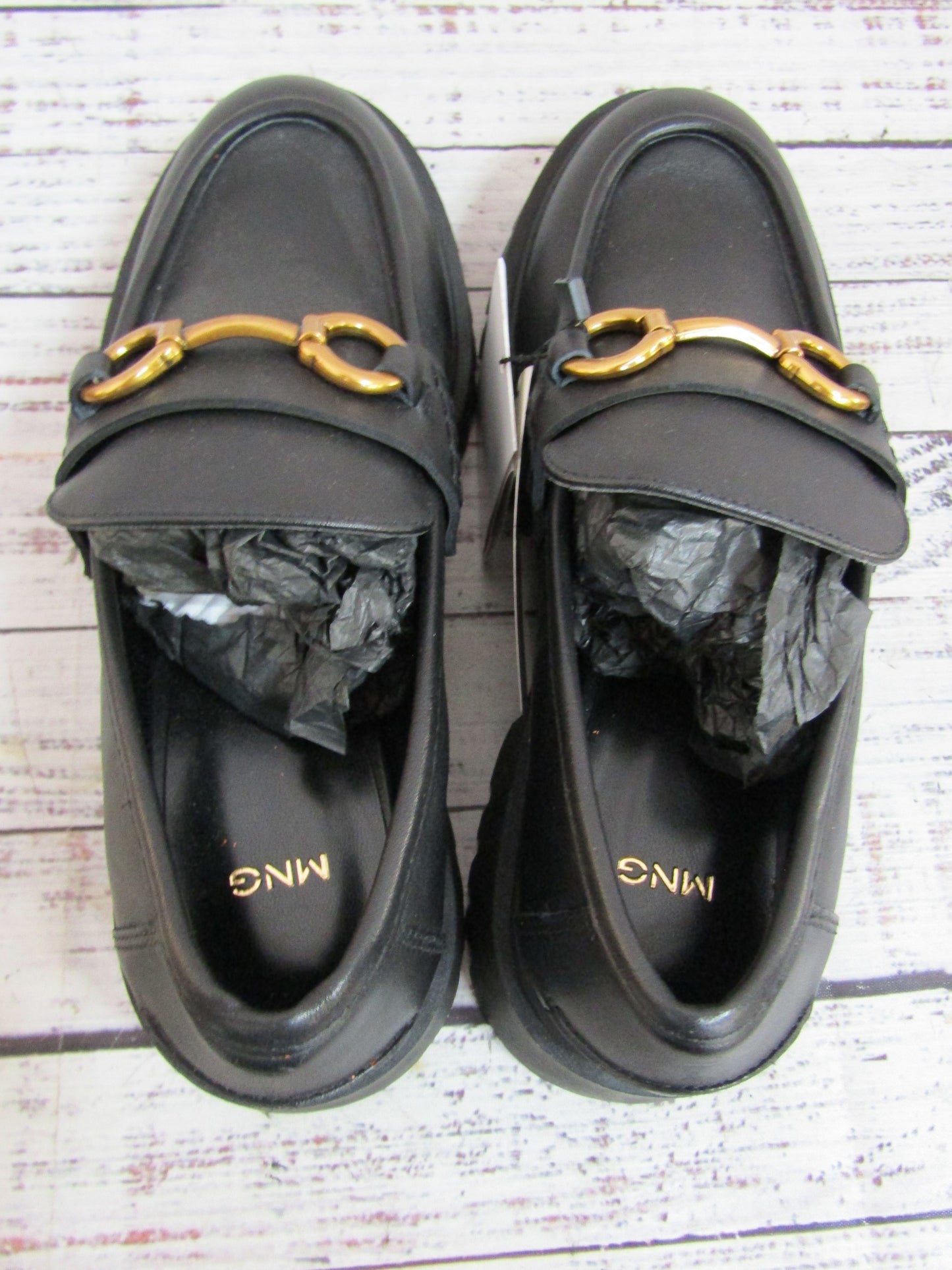 Mango Women's Black Leather Horsebit Loafers Size 8