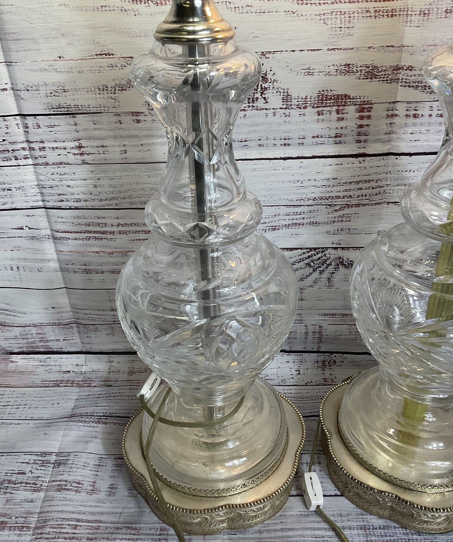 Pair of VTG. Mid Century Cut Crystal Table Lamps- 32" (NO SHADES)