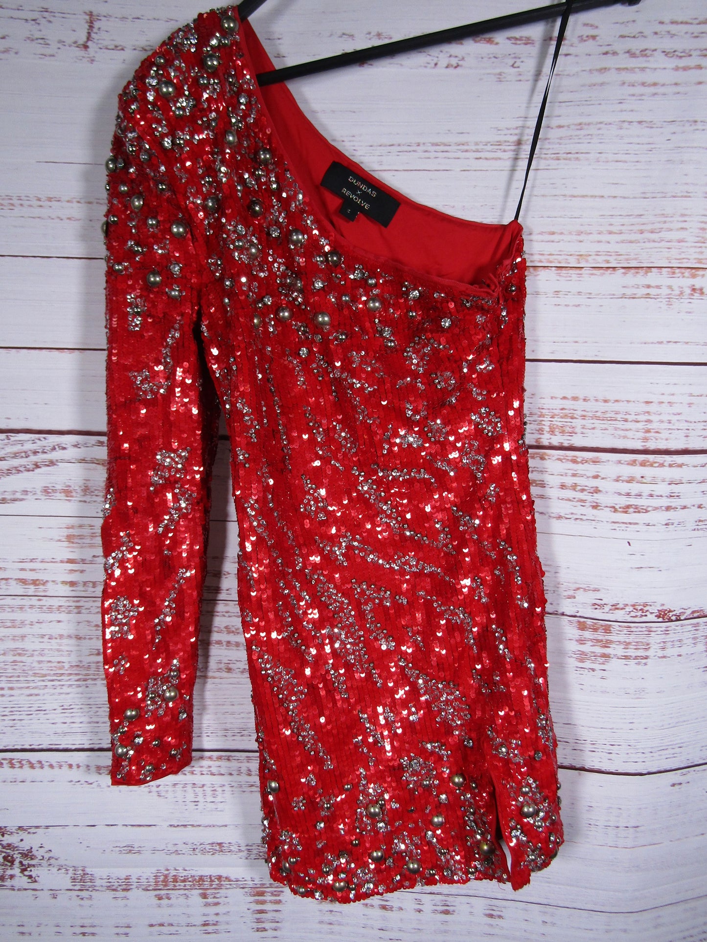 Dundas x Revolve Jett Women's One Shoulder Red Sequin Mini Dress Size S