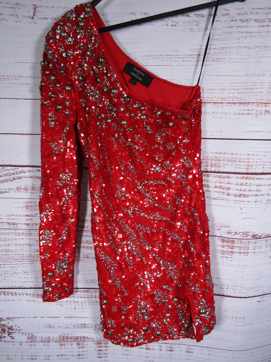 Dundas x Revolve Jett Women's One Shoulder Red Sequin Mini Dress Size S