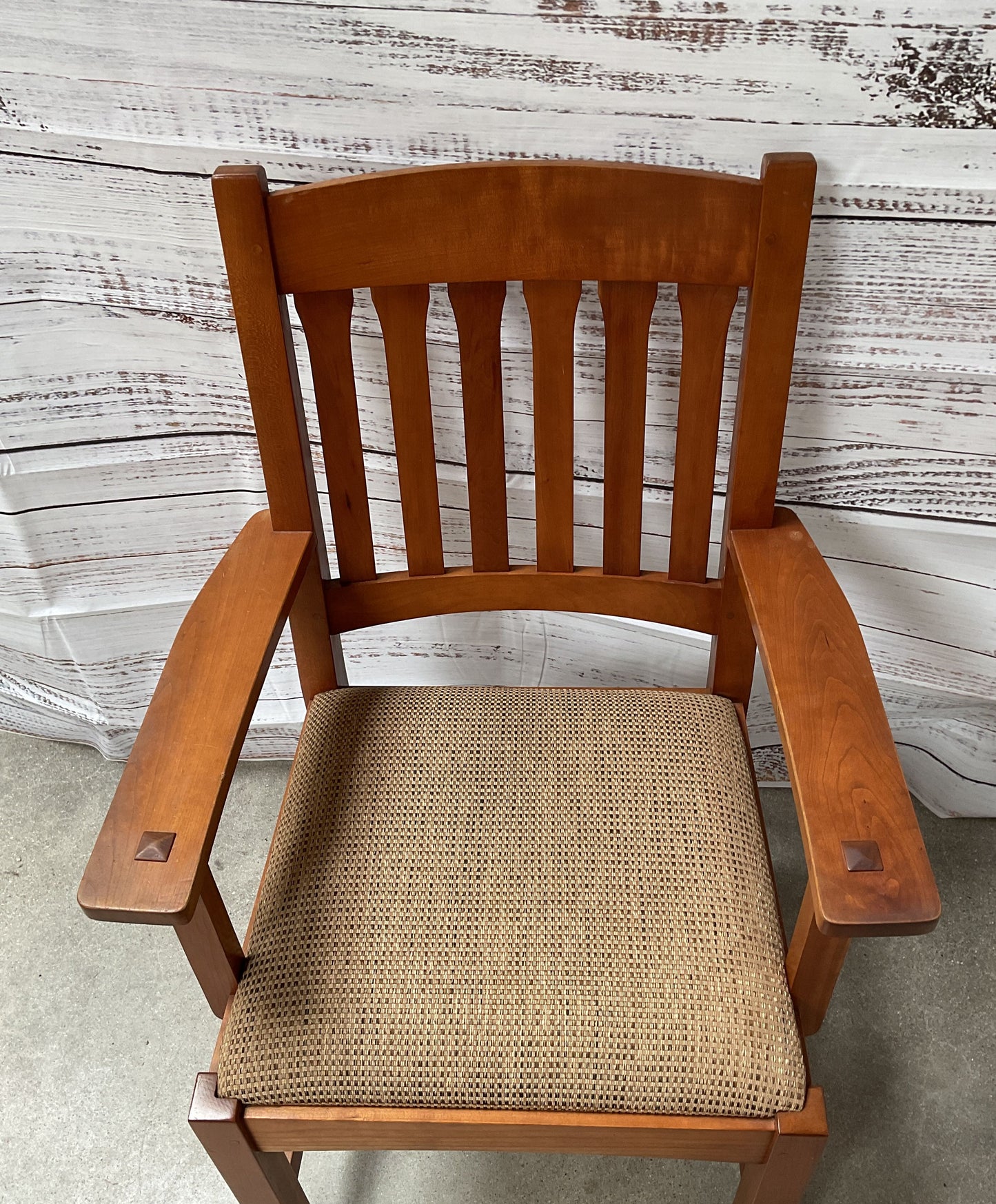 November 2003 L & J.G. Stickley Mission Natural Arm Chair with Upholstery Seat