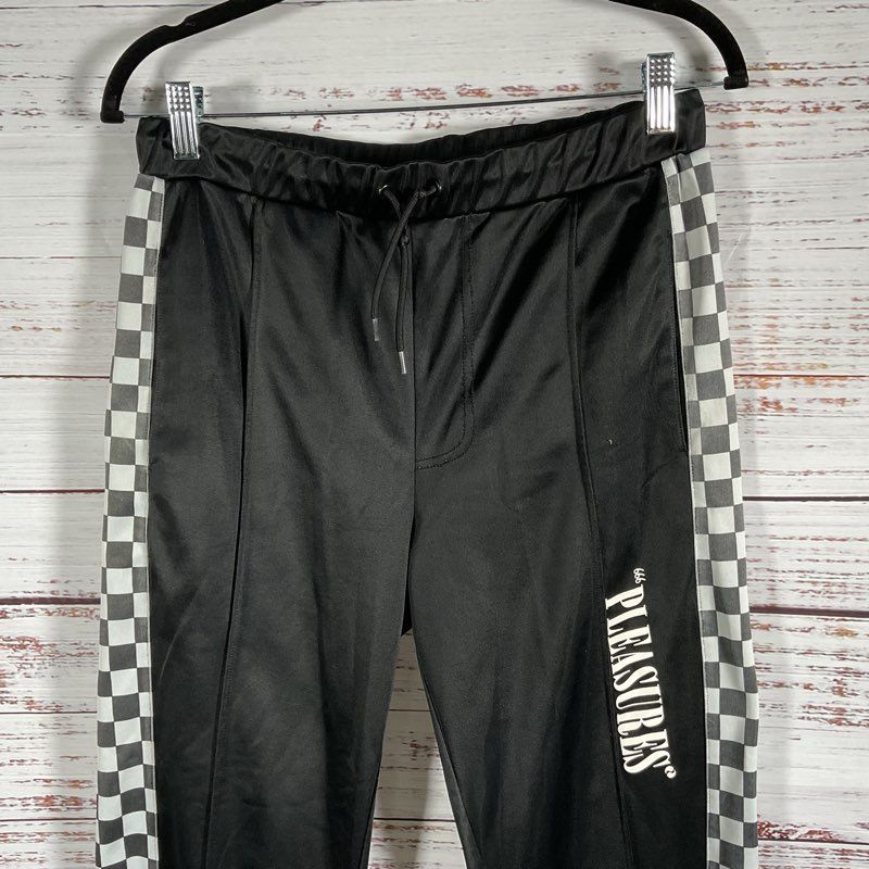 Pleasures X Wiz Khalifa Black Checkered Side Stripe 666 Track Pants - Size Small