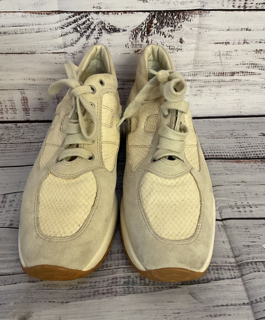 Hogan Suede Trimmed Snake Embossed Sneakers Light Grey Beige 9