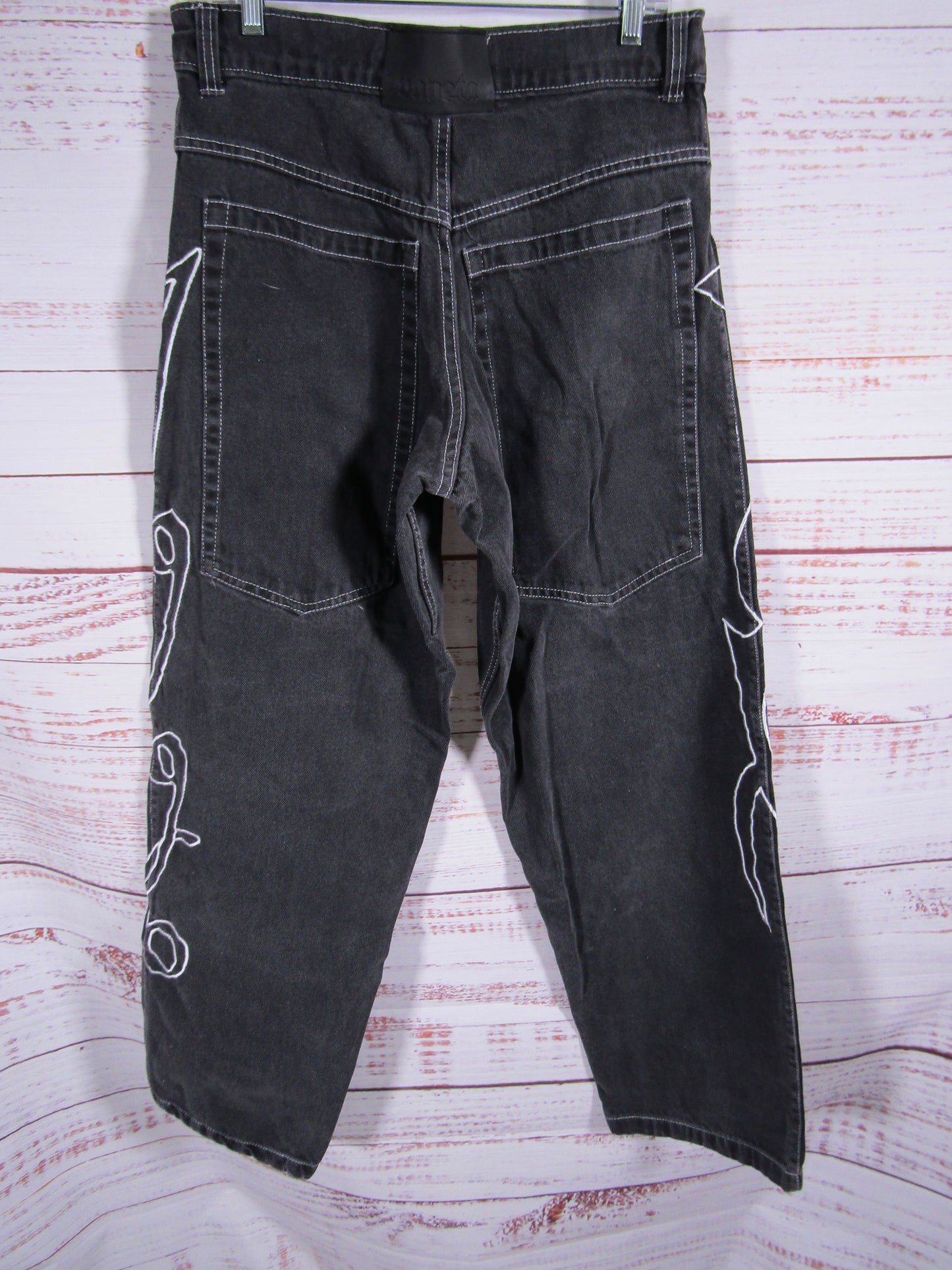Vaneta Women's Embroidered Black Denim Wide Leg Jeans Size S